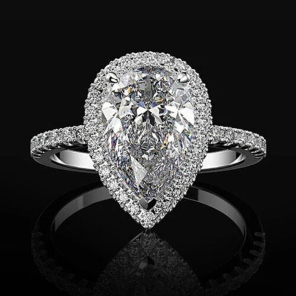 TEAR DROP CUT SILVER  WEDDING BRIDAL ENGAGMENT RING